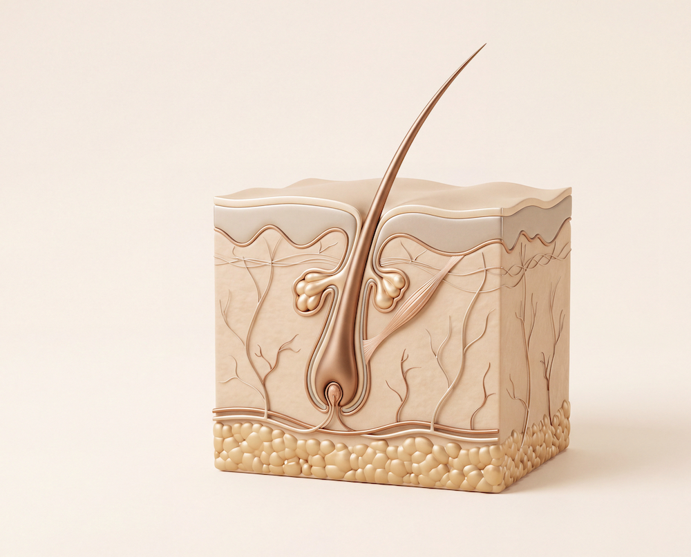 Cross-section of the scalp showing the follicle